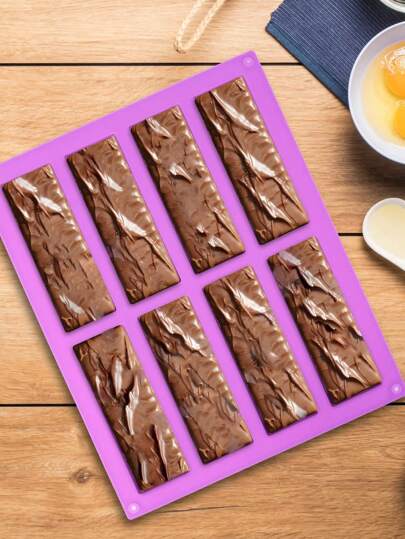 1片的8洞寬長方形矽膠模具-紫色穀物活力條形條形蛋糕巧克力模具,可適用於製作冰塊,甜點,肥皂,烘焙工具