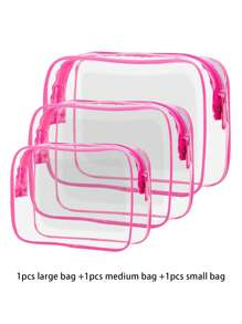 Bộ 3 túi đựng mỹ phẩm trong suốt, chống thấm nước, unisex, cần thiết cho kỳ nghỉ hè và du lịch - Nhẹ, nhiều màu (Hồng, Đen, Trắng, Đỏ hồng), túi du lịch đa chức năng có khóa kéo, có thể đựng đồ dùng vệ sinh cá nhân và phụ kiện của nữ, cũng thích hợp làm túi đựng đồ du lịch, túi trang điểm, túi đi biển, túi đựng mỹ phẩm. - Màu Hồng Tươi - Xem 13