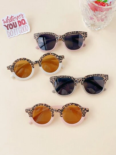2 Pairs Kids Cute Fashionable Leopard Print Round Glasses, Children Vintage Asymmetrical Square Leopard Glasses, Classic Kids Eyewear