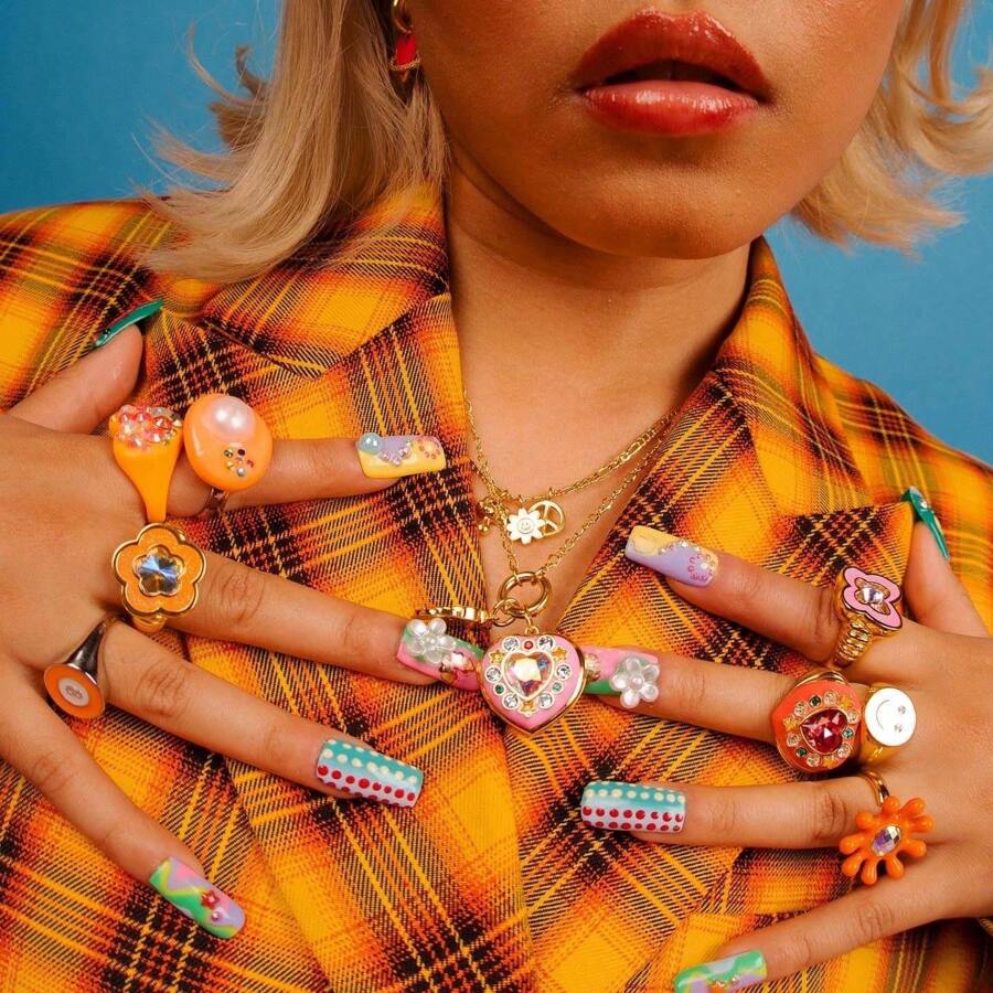 1PC  Dopamine Heart-Shaped Pentagram Necklace Suitable For Campus Friend Parties - Multicolor - View 1