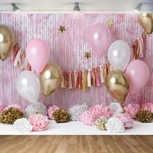 1 pieza Material de fondo fotográfico de paño de temática de cumpleaños de primer año del coche con globos coloridos