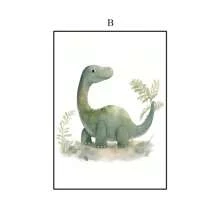1 pièce Peinture sur canevas de décoration de maison en combinaison, affiche de peinture minimaliste nordique à l'aquarelle d'animal dinosaure de bande dessinée pour la décoration de chambre d'enfant, décoration murale d'art mignon sans cadre pour salon, chambre, bureau, cadeau d'enfant