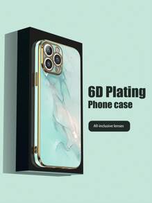 1pc 6D Electroplated Green Marble Texture Pattern Shockproof Phone Case Compatible With Apple/Android Phones, With Lanyard - Multicolor - View 2
