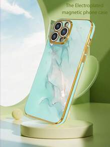 1pc 6D Electroplated Green Marble Texture Pattern Shockproof Phone Case Compatible With Apple/Android Phones, With Lanyard - Multicolor - View 4