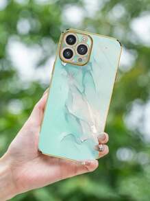 1pc 6D Electroplated Green Marble Texture Pattern Shockproof Phone Case Compatible With Apple/Android Phones, With Lanyard - Multicolor - View 5