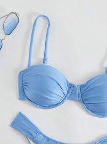 New Arrival Solid Color European & American Style Swimwear Bikini For Beach Vacation Summer - Baby Blue - View 4
