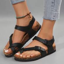 Women's Casual Fashion Adjustable Buckle Comfort Sandals,Cork Insole Sport Memory Foam Cushioning Anti-Slip Orthopedic Sandal Slippers - 黑色 - 查看 1