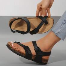 Women's Casual Fashion Adjustable Buckle Comfort Sandals,Cork Insole Sport Memory Foam Cushioning Anti-Slip Orthopedic Sandal Slippers - 黑色 - 查看 5