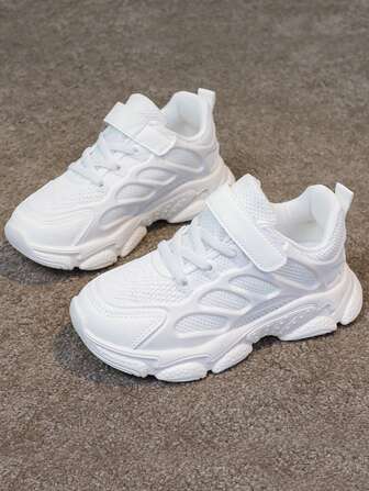 White Athletic Shoes For Kids, Boys' And Girls' White Sneakers, Student Mesh Shoes, Girls' White Chunky Sneakers, Suitable For Spring And Autumn