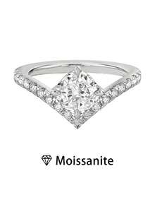 1 Nhẫn đơn nữ chất lượng cao Nhẫn kim cương vuông hình chữ V, Bạc 925 nguyên chất 2,6g, Moissanite cắt công chúa 1ct, Trang sức sang trọng theo phong cách cung điện, Lễ đính hôn, Cầu hôn, Quà kỷ niệm, Đi kèm với Giấy chứng nhận Moissanite và Hộp quà tinh tế - Bạc - Xem 1