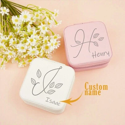 1 Piece, Custom Named Jewelry Box, Custom Jewelry Storage Box, Ring, Earrings, Bracelet, Necklace, Portable Jewelry Box, Women's Gift, Custom 26 Letter Jewelry Box, Gift For Friends, Birthday Gift