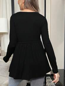 Maternity Tee, Cute Design, Slim Fit, Early Autumn With Long Sleeve - Black - View 4