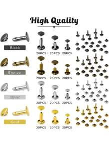 240 Sets Leather Rivets Kit, Double Cap Iron Rivets Leather Studs With 3PCS Setting Tools For Leather Repair And Crafts, 4 Colors And 3 Sizes