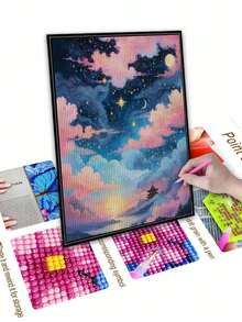 5D DIY 马赛克钻石画套件，美丽风景钻石十字绣，家居墙壁装饰风景 - 藍白色 - 查看 4
