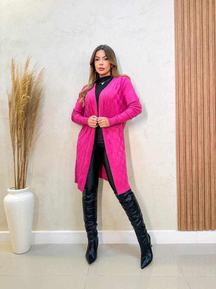 Women Cardigans - Màu Hồng Tươi - Xem 1