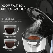 Aigostar Filter Coffee Machine Drip Coffee Maker 1.25L, 40Mins Keep Warm, Anti-Drip Function,Reusable Filter, Pour Over Technology, 1000W - Chocolate - UK Plug(220-240V) - View 2