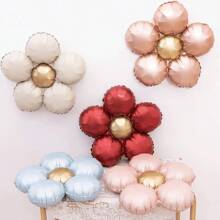 5pcs Matte Finish 5-Petal Flower Shaped Aluminum Foil Balloons, Retro Color Floral Birthday Party Decoration, Christmas - Multicolor - View 2