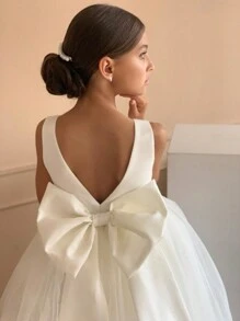 Vestido de fiesta de princesa con cuello en V y moño para niña preadolescente, adecuado para fiesta de cumpleaños, regalo del Día de San Valentín, vestido de dama de flores para bodas, disfraz para cosplay, baile de disfraces y celebración de festivales