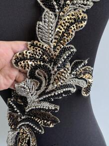 1 Piece Handmade Faux Pearl Wedding Dress Sewing Beaded Lace Patch Sparkly Yellow Sewn Sequins Crystal Beaded Tight Accessory DIY Embellished Dress - Black - View 6