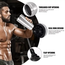 Protein Shaker Bottle Leak-Proof Metal Shaker Cup Stainless Steel Protein Mixer - Silver - View 9