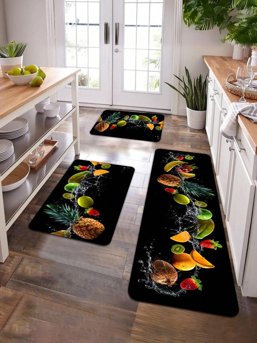 1pc Anti-Fatigue Kitchen Floor Mat, Non-Slip Cushioned Kitchen Rug Suitable For Floor, Waterproof Farmhouse Kitchen Carpet And Mat Set, Comfort Standing Desk Mat For Sink, Office, Laundry Room - Black - View 1