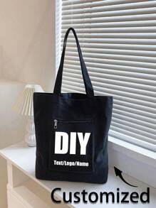 1 件可定制字母大容量购物袋、印花休闲手提袋、可重复使用的时尚背包、多功能手提包、女士字母印花手提袋、大容量购物袋、简约图案包大容量、便携、便携式、多功能、多用途、大容量、轻便、功能性、实用、多用途、度假氛围/度假、户外/郊游/旅行/徒步旅行/体育场/运动/登山、商务/通勤/工作/办公室、沙滩包 - 黑色 - 查看 2