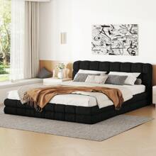 MERAX Queen Size Upholstered Platform Bed With Thick Fabric, Grounded Bed With Solid Frame - Black - View 1