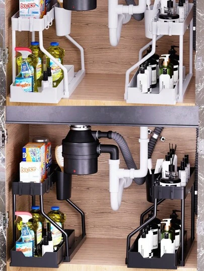 Hot-Selling Double-Layer Pull-Out Storage Rack For Bathroom Sink Or Kitchen, Organizer