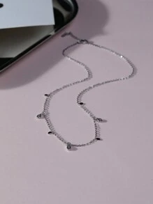 1 件银色水滴流苏项链，女士锆石闪亮颈链