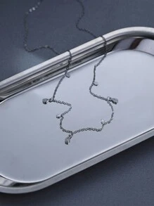 1 件银色水滴流苏项链，女士锆石闪亮颈链