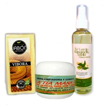 KIT Crema Tía Mana, Tónico Facial Té Verde Hamamelis Sábila, Jabón de Víbora Cascabel. Anti-acné, Antimanchas, Granos, Hidratante. - Verde - Ver 1