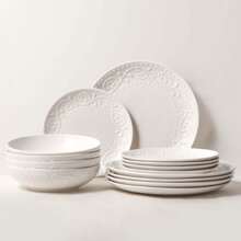 4pcs Artena Pasta Bowls 32oz, Ceramic Large Salad Bowls 8 Inch, Embossed Soup Bowls, White Serving Bowls For Entertaining, Wide Shallow Dinner Bowls For Spaghetti, Microwave Dishwasher Oven Safe