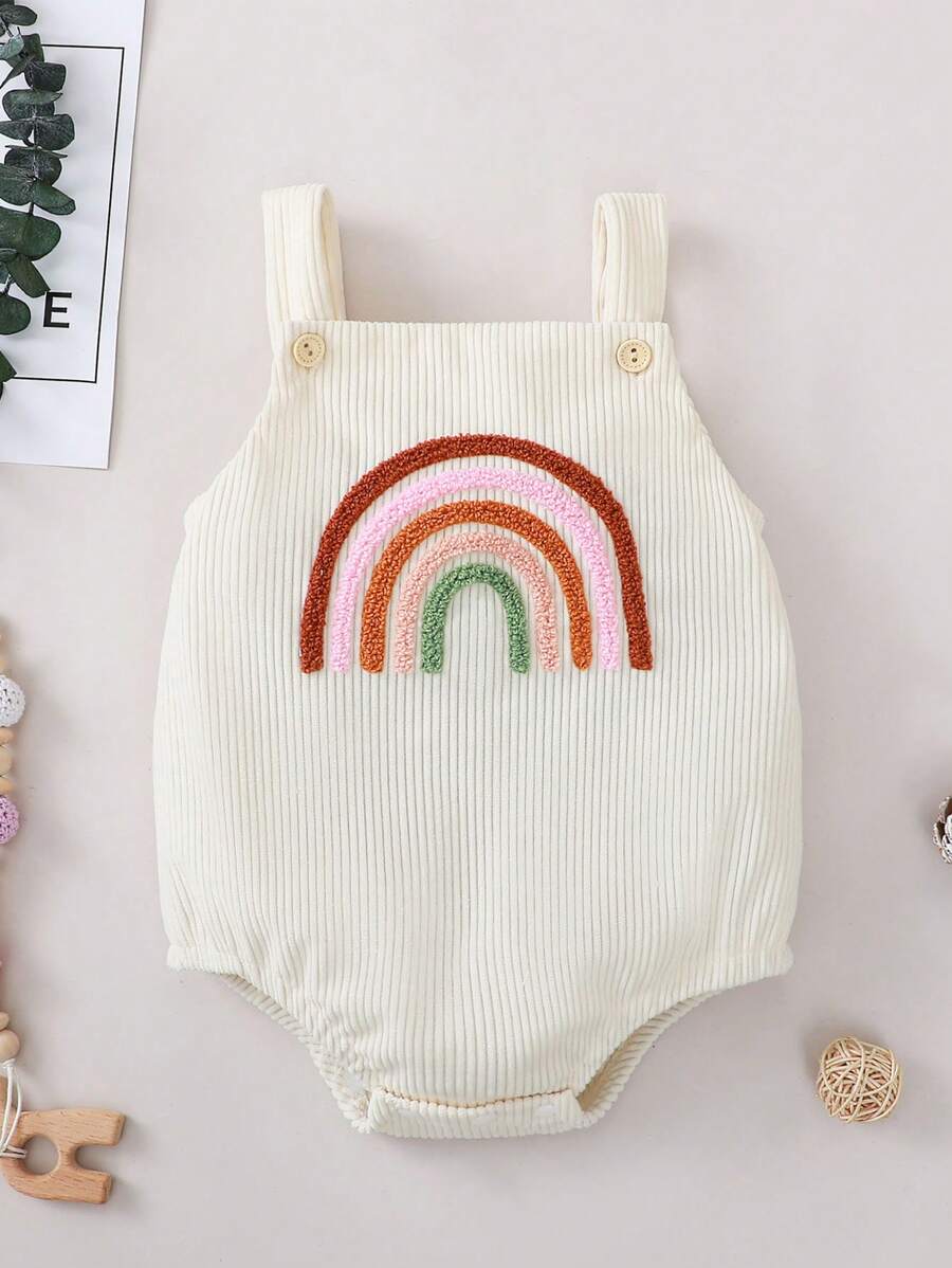 Cute Rainbow Embroidery Button Crawling Clothes Bodysuit, Best Gift For Baby Boy - Beige - View 1