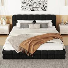 MERAX Queen Size Upholstered Platform Bed With Thick Fabric, Grounded Bed With Solid Frame - Black - View 2