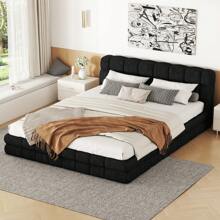 MERAX Queen Size Upholstered Platform Bed With Thick Fabric, Grounded Bed With Solid Frame - Black - View 3