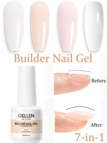 Gellen Conjunto de Gel Construtor de Unhas Gellen Builder 7 em 1, Gel Construtor Duro Rosa Gelatina Fortalecedor de Unhas, Gel de Extensão, Lâmpada de Unhas LED Curada, Gel Base de Cor, Cola de Unhas em Garrafa, Presente para Mulheres