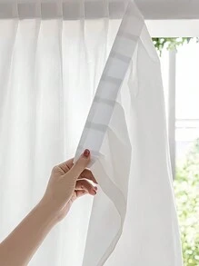 1pc No Drill Hook-And-Loop French Romantic White Curtains , Daily White Simple Solid Color Christmas Hook-And-Loop Fastener Sheer Curtains For Kitchen Home ,Door Curtain , Bedroom Curtains , Window Curtain, Soft Texture Scratch-Resistant Without Drilling Curtains , Living Room Curtains - White - View 4
