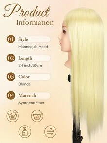 Cabeça de Treinamento Loira de Cabelo Longo para Penteado, Cabeça de Manequim para Treinamento de Corte e Estilo de Cabelo, Cabeça de Boneco de Cosmetologia para Exibição, Tranças, Estilo e Modelagem de Cachos. - Dourado - Visão 4