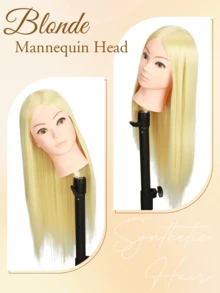 Cabeça de Treinamento Loira de Cabelo Longo para Penteado, Cabeça de Manequim para Treinamento de Corte e Estilo de Cabelo, Cabeça de Boneco de Cosmetologia para Exibição, Tranças, Estilo e Modelagem de Cachos. - Dourado - Visão 5