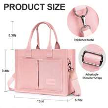 Canvas Tote Bag For Women With Pockets Crossbody Bag Tote Shoulder Handbags Casual Work Bags Everything Tote Bag - 粉色 - 查看 3