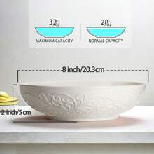 4pcs Artena Pasta Bowls 32oz, Ceramic Large Salad Bowls 8 Inch, Embossed Soup Bowls, White Serving Bowls For Entertaining, Wide Shallow Dinner Bowls For Spaghetti, Microwave Dishwasher Oven Safe
