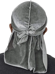 Awegeo 1st Heren Effen Kleur Fluwelen Durag Met Lange Staart, Thermisch Gevoerde Piratenmuts Hoofddoek Voor Buitensporten En Dagelijks Gebruik