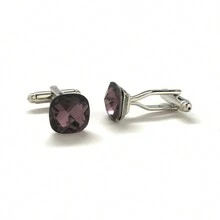 Big Purple Diamond Cut Crystal Cufflinks Silver Tone Post With Bullet Backing Cuff Links Comes With Gift Box - 彩色 - 查看 2