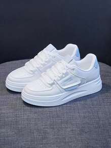 Zapatillas de deporte de fondo grueso de la moda del centenar de las mujeres, zapatos planos transpirables cómodos ocasionales, hombres y mujeres que usan las zapatillas de deporte - Azul - Ver 2
