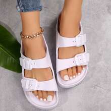 Women's Sandals,Stylish,Waterproof Beach Slides,Comfortable,EVA Flats,Adjustable Double Buckles - 白色 - 查看 6