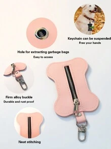 1 件皮革宠物垃圾袋分配器，骨头形户外遛狗便便袋架 - 彩色 - 查看 2