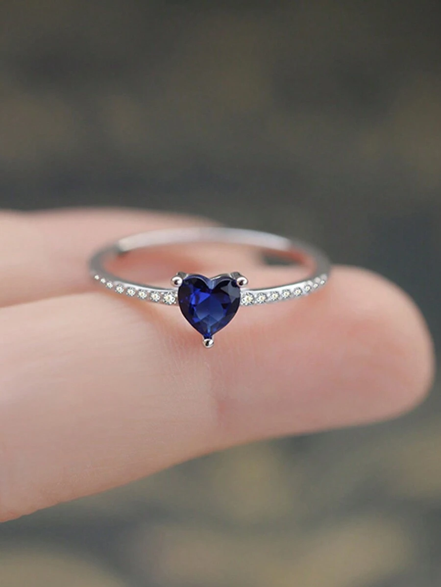 Nhẫn trái tim pha lê xanh bạc Sterling S925 Châu Âu & Mỹ sang trọng, Quà tặng đính hôn, tiệc tùng, trang phục hàng ngày, trang sức cô dâu cho phụ nữ - Kiểu hộp ngẫu nhiên - nhẫn cưới tình yêu - Xem 1