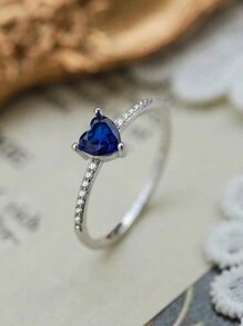 Nhẫn trái tim pha lê xanh bạc Sterling S925 Châu Âu & Mỹ sang trọng, Quà tặng đính hôn, tiệc tùng, trang phục hàng ngày, trang sức cô dâu cho phụ nữ - Kiểu hộp ngẫu nhiên - nhẫn cưới tình yêu - Xem 4