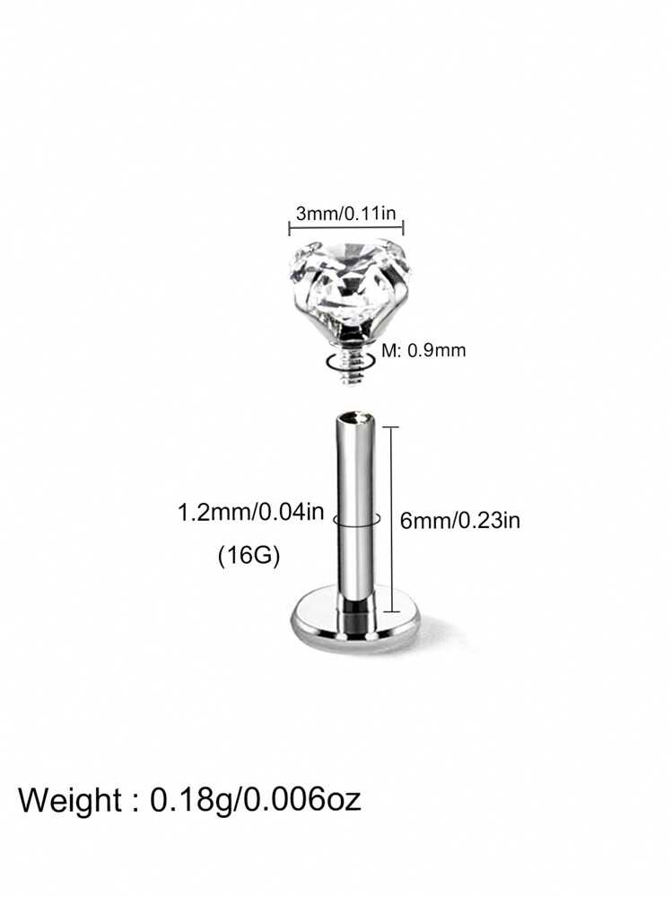 1颗16G极简主义锆石耳钉，316L不锈钢材质，适用于耳垂、耳骨、唇部穿孔，女士日常配饰 - 方晶鋯石耳環 - 查看 21