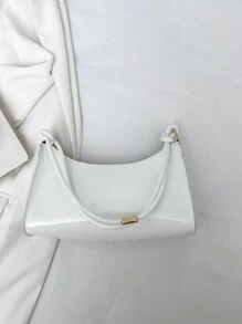 Solid Color Minimalist Light Luxury Hobo Shoulder Bag - White - View 7